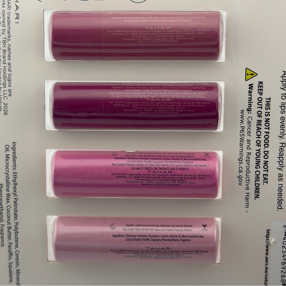 TAHARI Moisturizing Scented Lip Balm Set of 4 - Vanilla Rose Berry Coconut - Picture 8 of 8